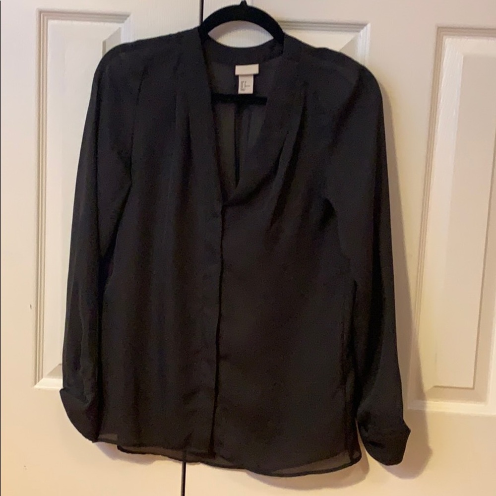 Black Sheer Long Sleeve v neck